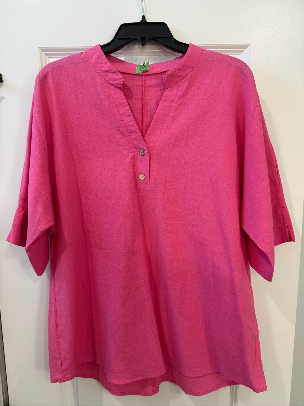 Amazon Women's Short-Sleeve Split V Tunic - Hot Pink